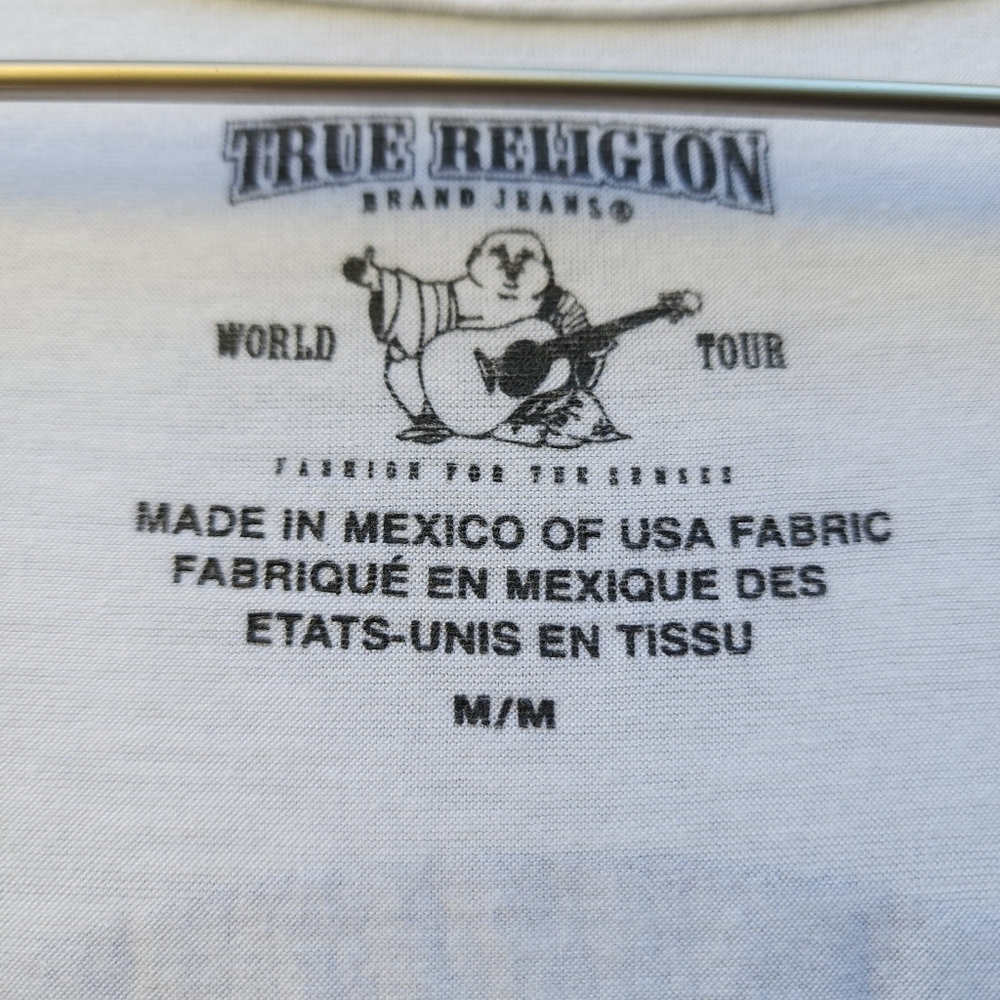 True Religion Crystal Logo Deep Vneck Short Sleeve Tee - Picture 4 of 8